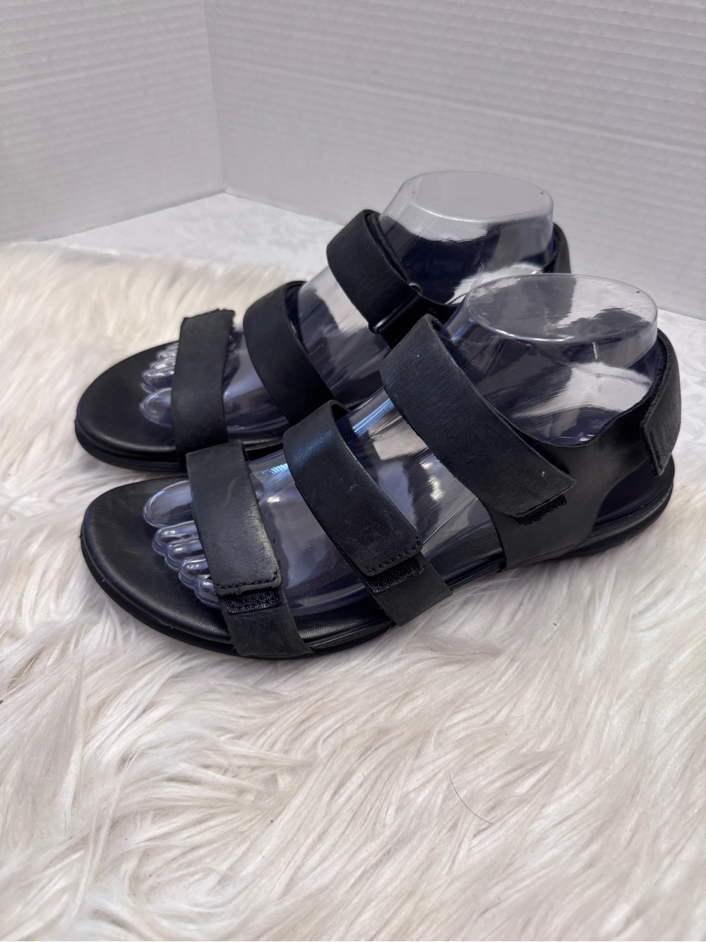 ECCO Flash Black Leather Strappy Sandals Comfort Shoe Size 39 USA 8